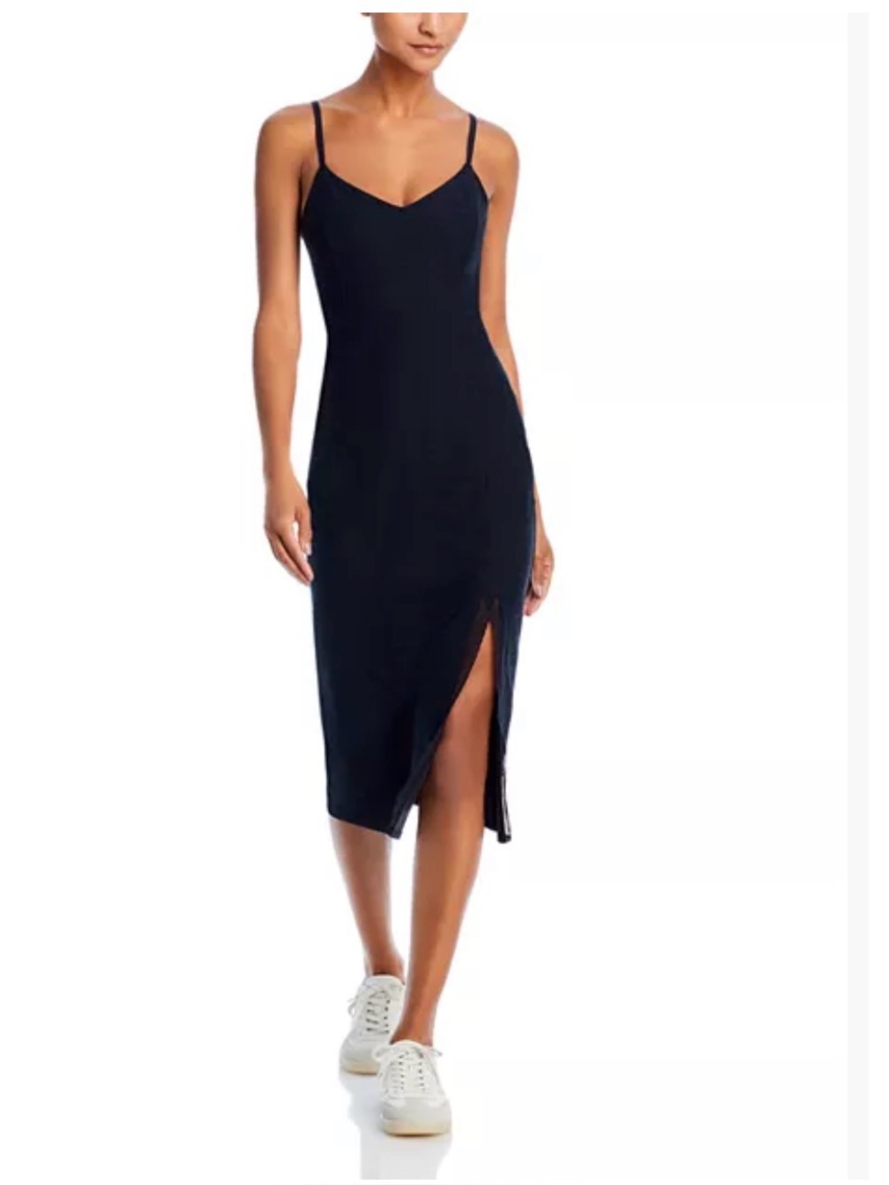 Beyond Yoga Spacedye Allure Midi Dress Black Side Slit Athleisure NWT Size Large